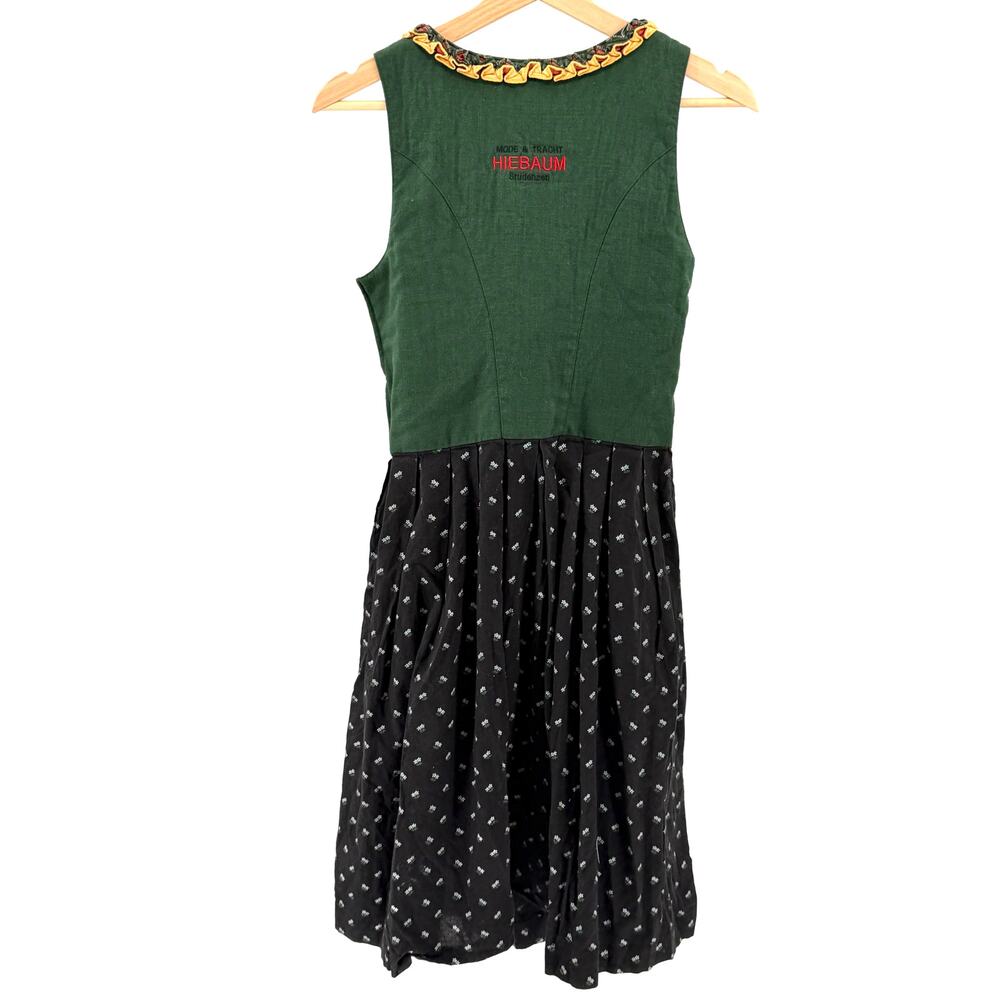 Vintage 80s Hiebaum Green Black Cotton Folk Cottagecore Ruffle Dirndl Dress - Picture 5 of 9